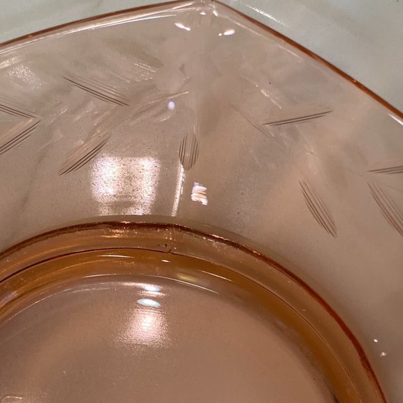 Pink Depression Glass Etched Tray with Handles - Picture 5 of 14